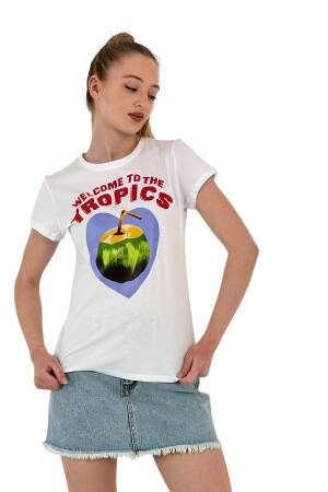 Fruit Printed Short Sleeve Summer Black T-shirt - MISS POEM - Globality Store - Women Clothes Wholesale Turkey