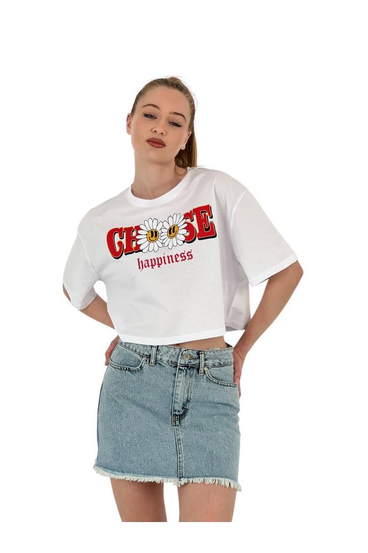 Oversize Floral Print ShortCrop T Shirt
