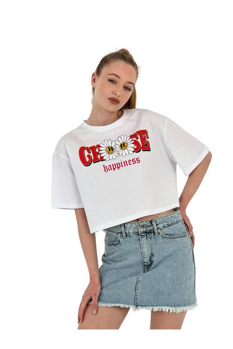 Oversize Floral Print ShortCrop T Shirt