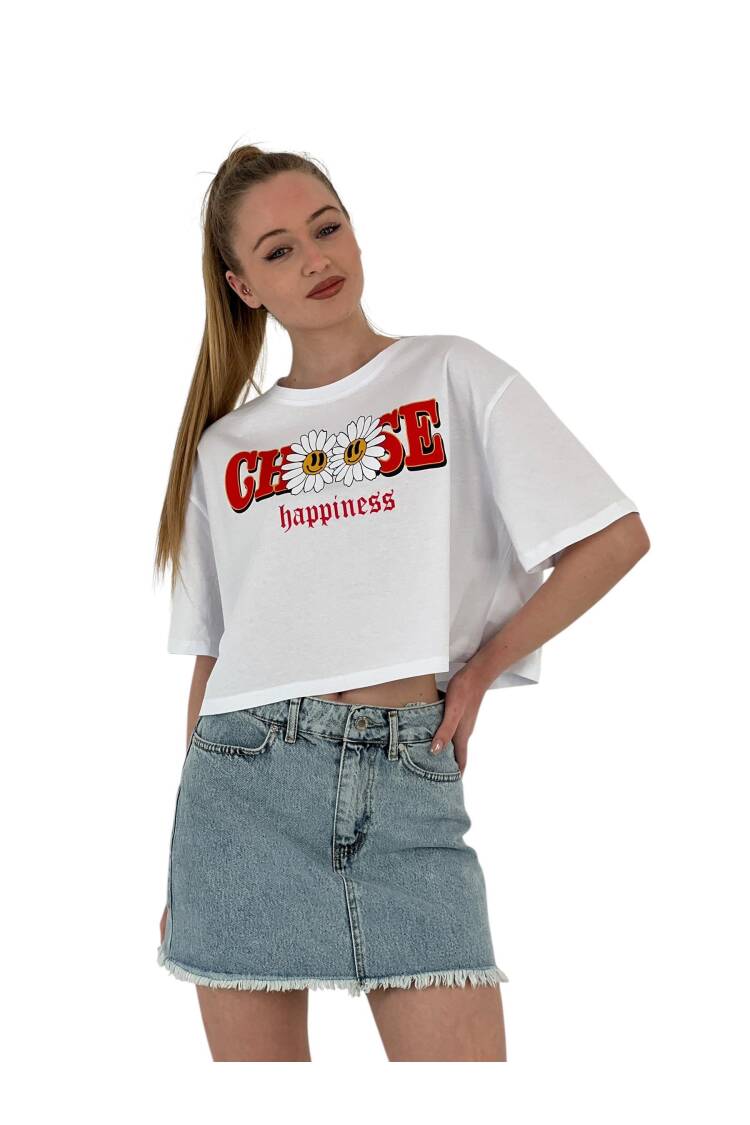 Oversize Floral Print ShortCrop T Shirt