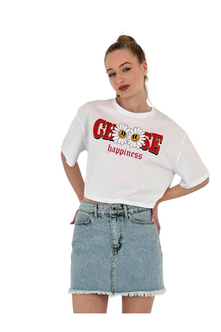Oversize Floral Print ShortCrop T Shirt - MISS POEM - Globality Store - Women Clothes Wholesale Turkey