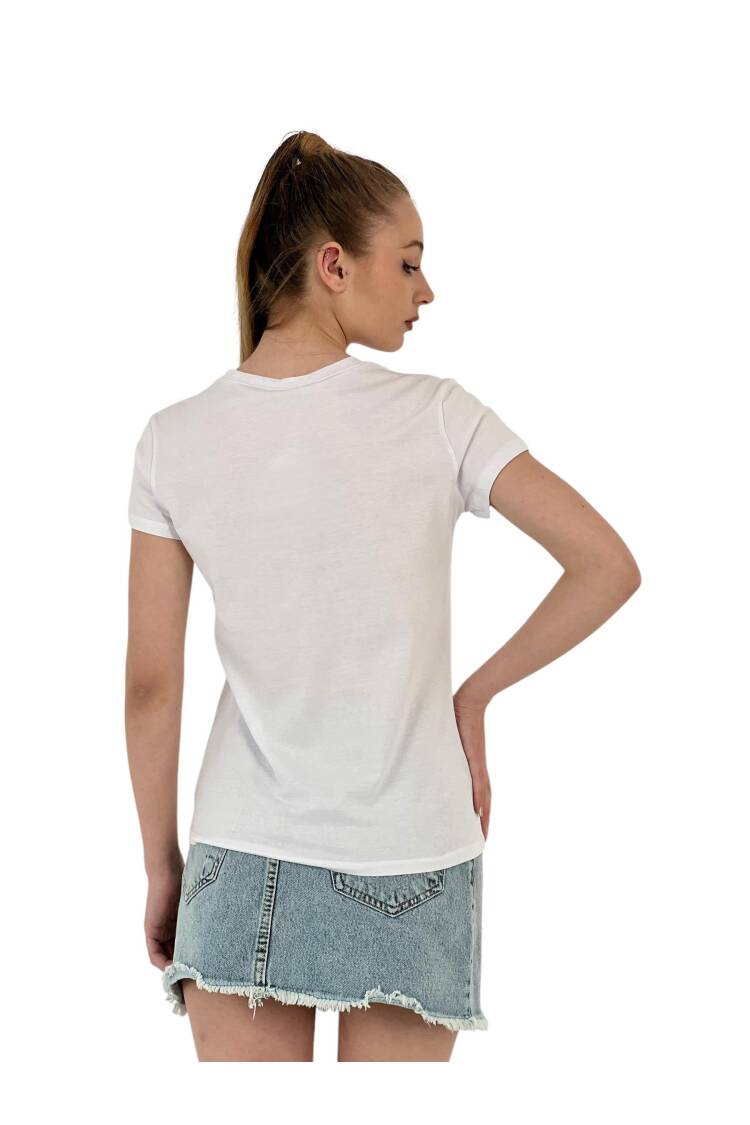 Queen Stone Short Sleeve Summer Skinny White T-Shirt