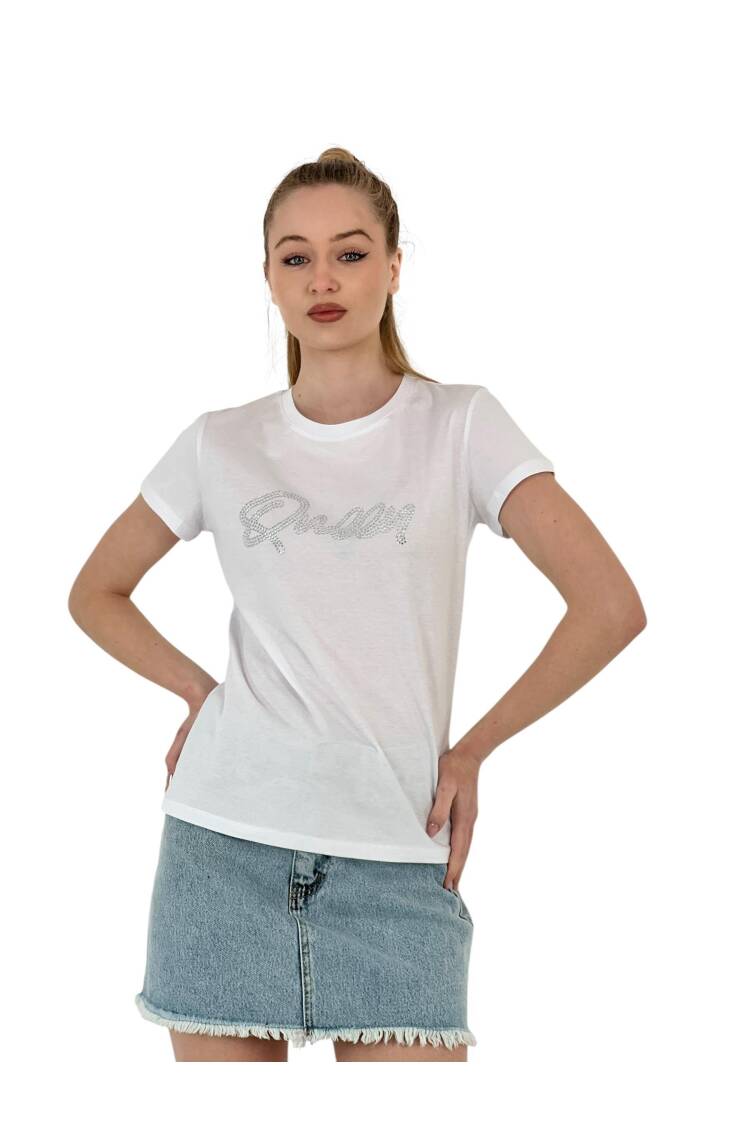 Queen Stone Short Sleeve Summer Skinny White T-Shirt - MISS POEM - Globality Store - Women Clothes Wholesale Turkey