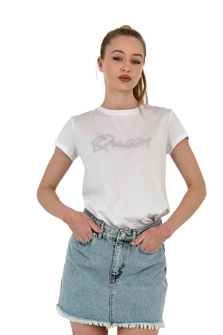 Queen Stone Short Sleeve Summer Skinny White T-Shirt
