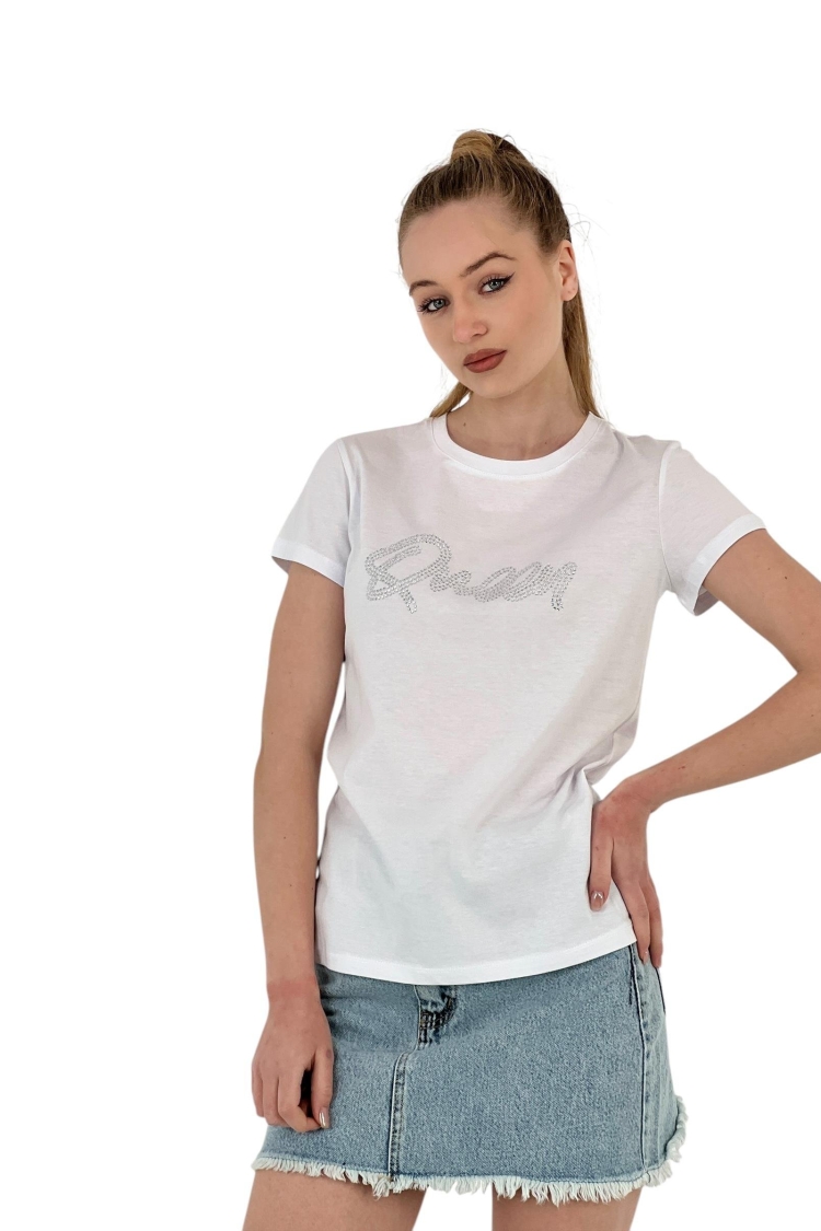 Queen Stone Short Sleeve Summer Skinny White T-Shirt
