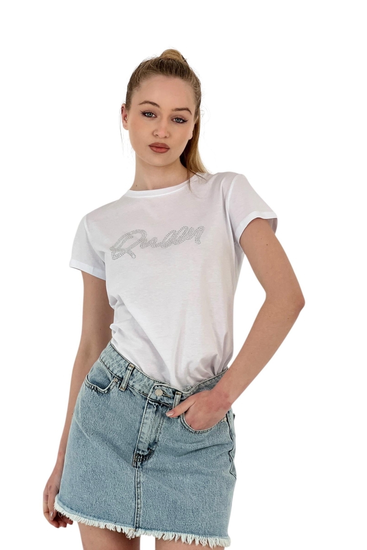 Queen Stone Short Sleeve Summer Skinny White T-Shirt