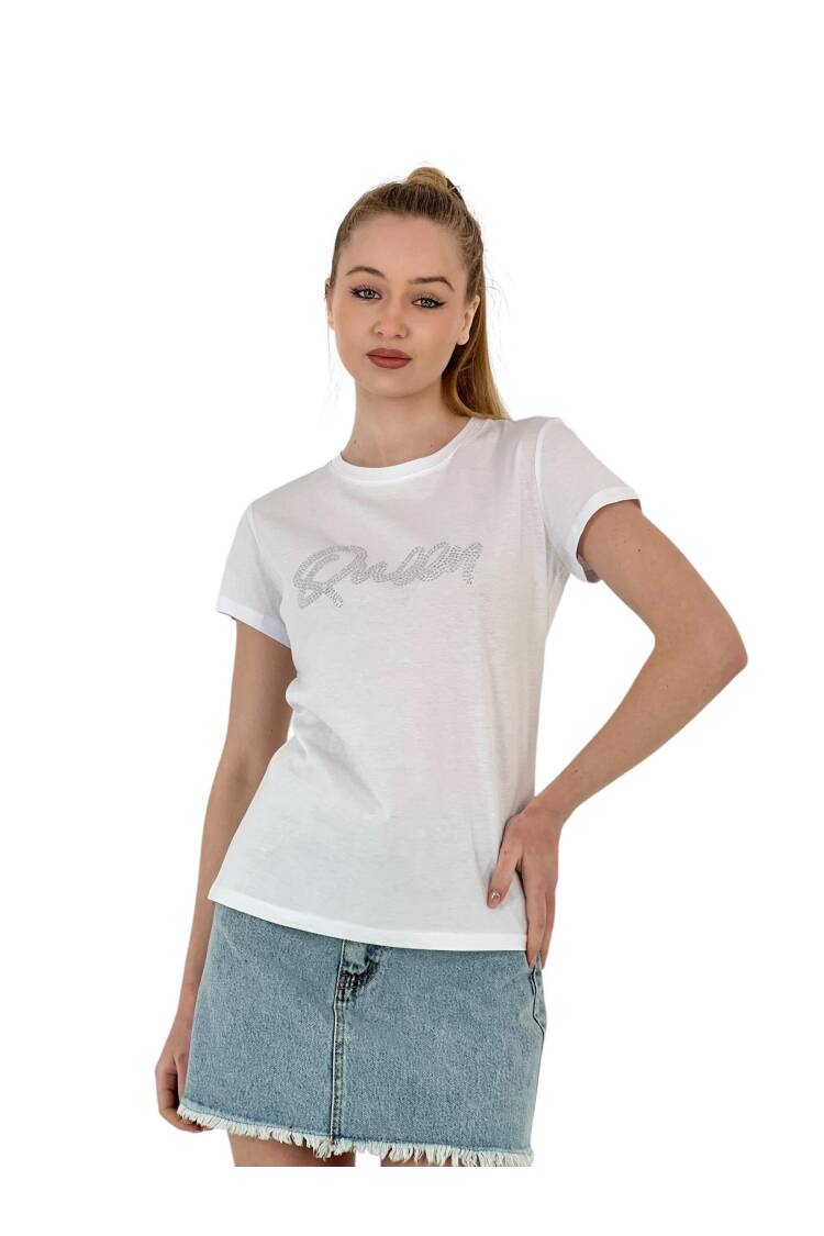 Queen Stone Short Sleeve Summer Skinny White T-Shirt
