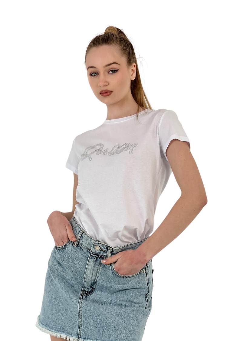 Queen Stone Short Sleeve Summer Skinny White T-Shirt