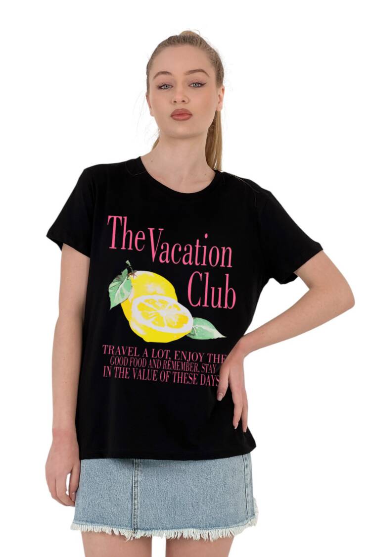 The Vacation Club Printed Black T-shirt