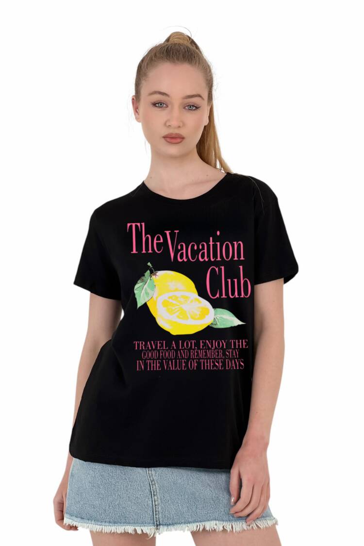 The Vacation Club Printed Black T-shirt