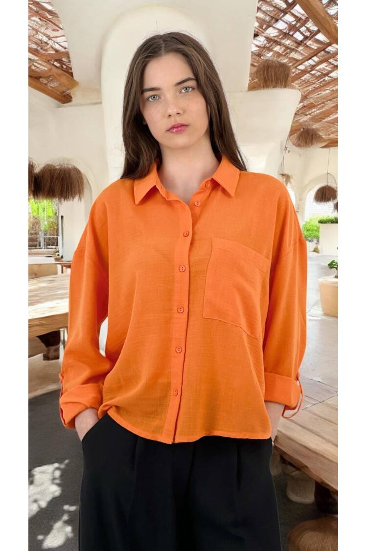 Oversize Linen Shirt - MISS POEM - Globality Store - Women Clothes Wholesale Turkey