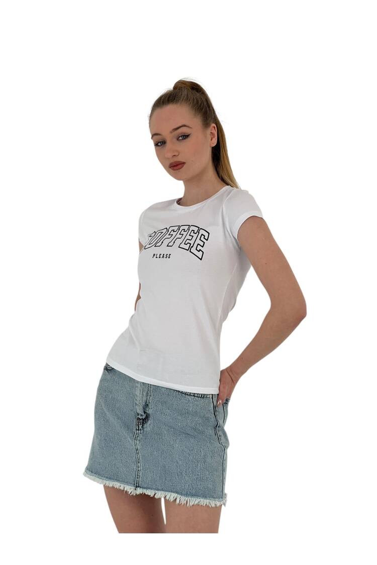 Summer Coffe Print Short Sleeve SkinnyT-Shirt