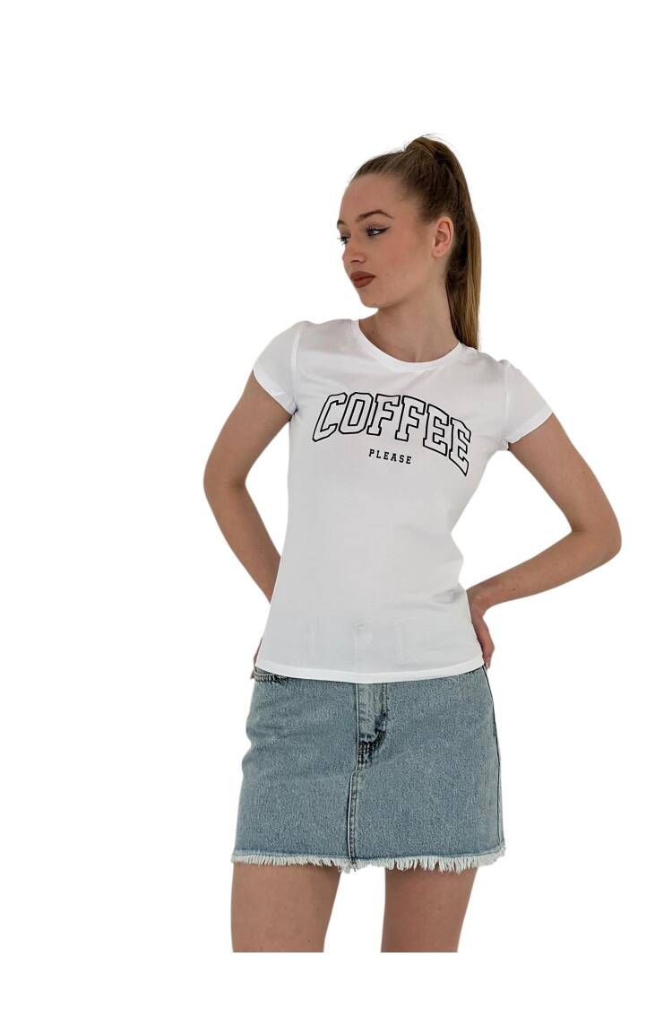 Summer Coffe Print Short Sleeve SkinnyT-Shirt