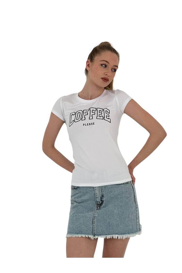 Summer Coffe Print Short Sleeve SkinnyT-Shirt