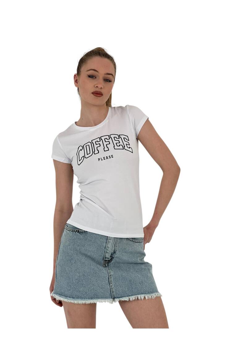 Summer Coffe Print Short Sleeve SkinnyT-Shirt