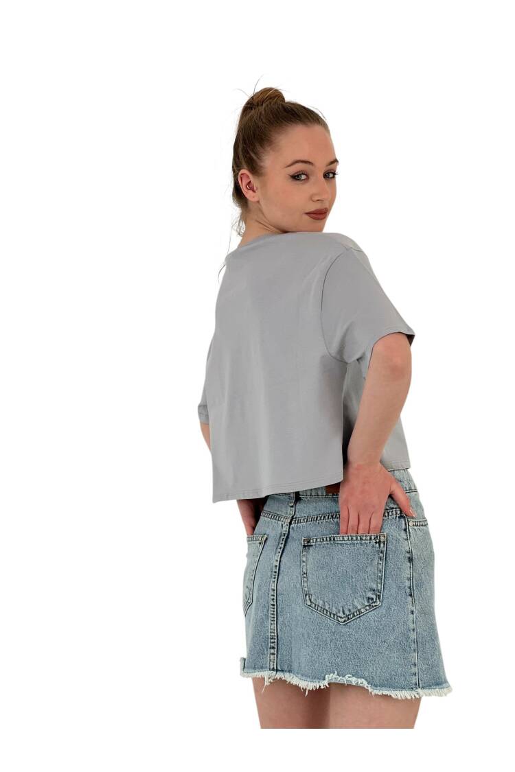 Oversize Floral Print Short White Crop T Shirt
