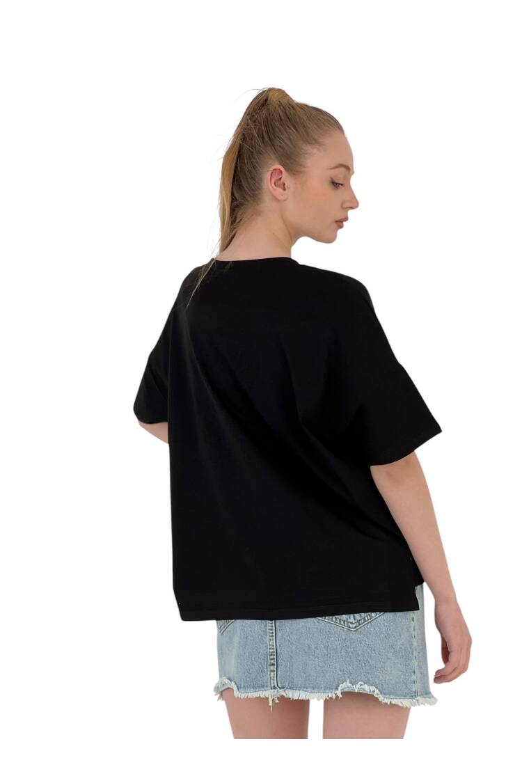 Geometric Teddy Bear Oversize T-Shirt With Stone Embroidery —& White