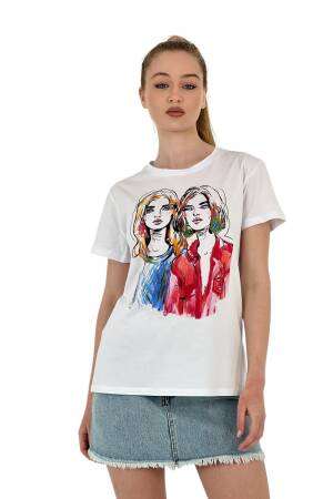 Illustration Printed T-shirt — Black & - MISS POEM - Globality Store - Women Clothes Wholesale Turkey