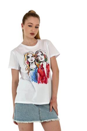 Illustration Printed T-shirt — Black & - MISS POEM - Globality Store - Women Clothes Wholesale Turkey