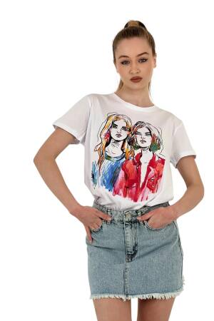 Illustration Printed T-shirt — Black & - MISS POEM - Globality Store - Women Clothes Wholesale Turkey