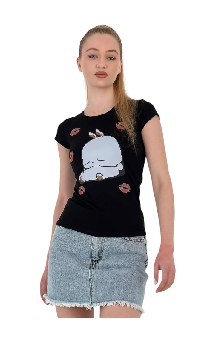 Rabbit Printed Short Sleeve SkinnyT-Shirt