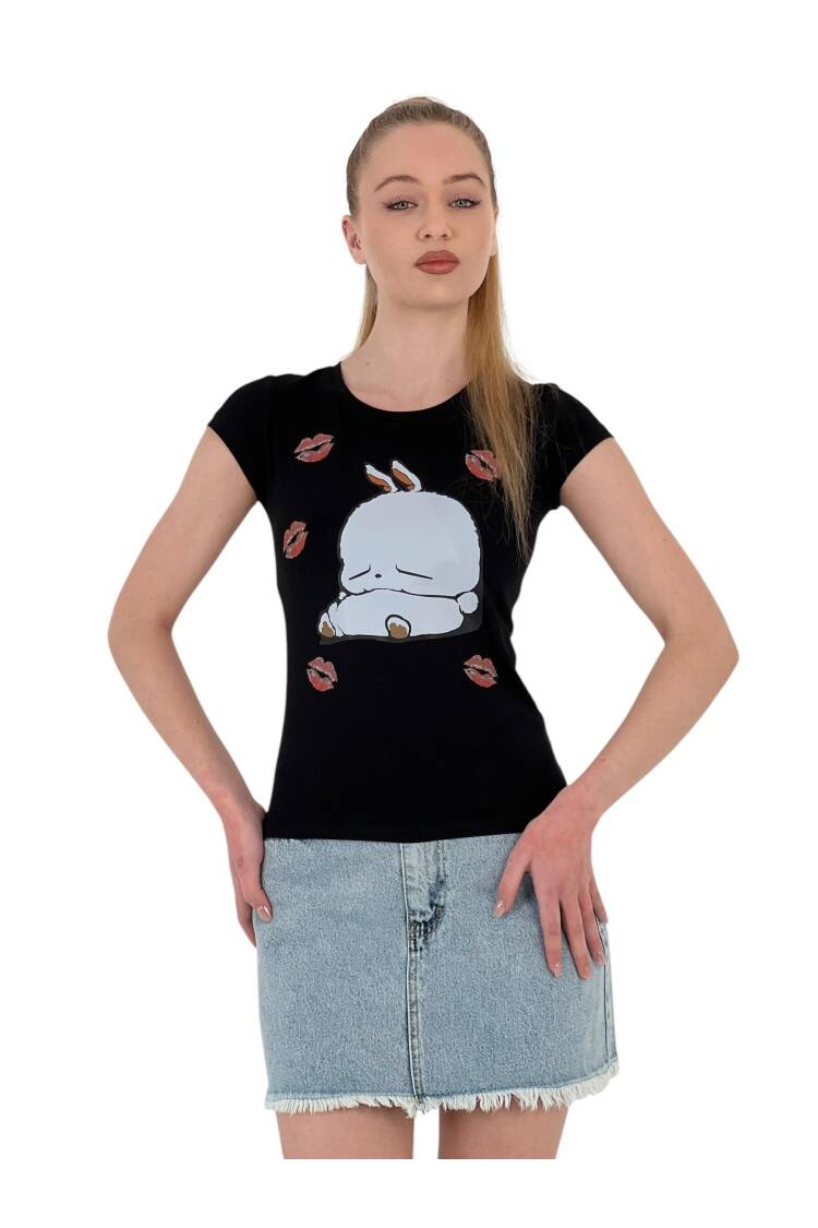 Rabbit Printed Short Sleeve SkinnyT-Shirt