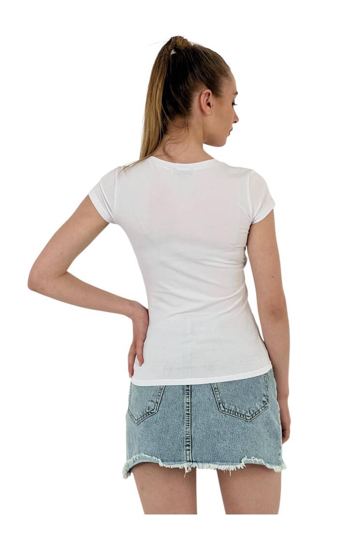 Rabbit Printed Short Sleeve Skinny Black T-Shirt