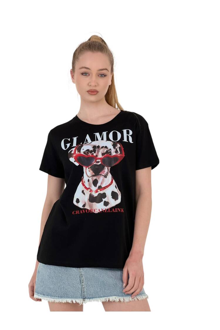 Printed Black Oversized T-shirt