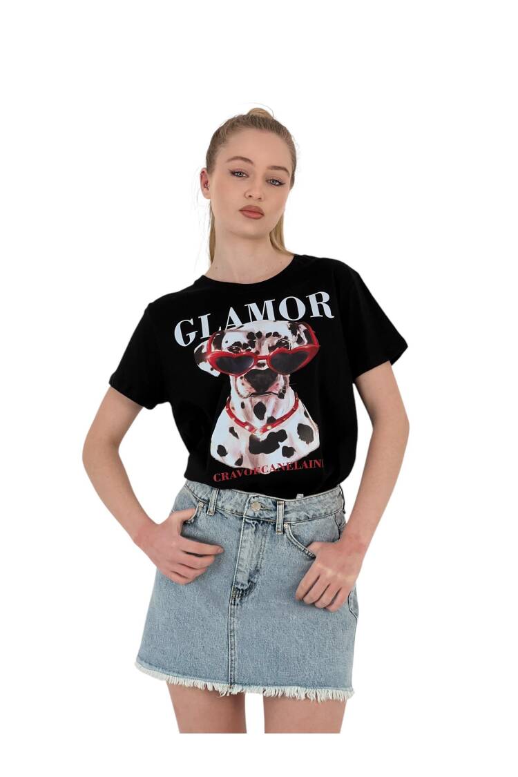 Printed Black Oversized T-shirt - MISS POEM - Globality Store - Women Clothes Wholesale Turkey