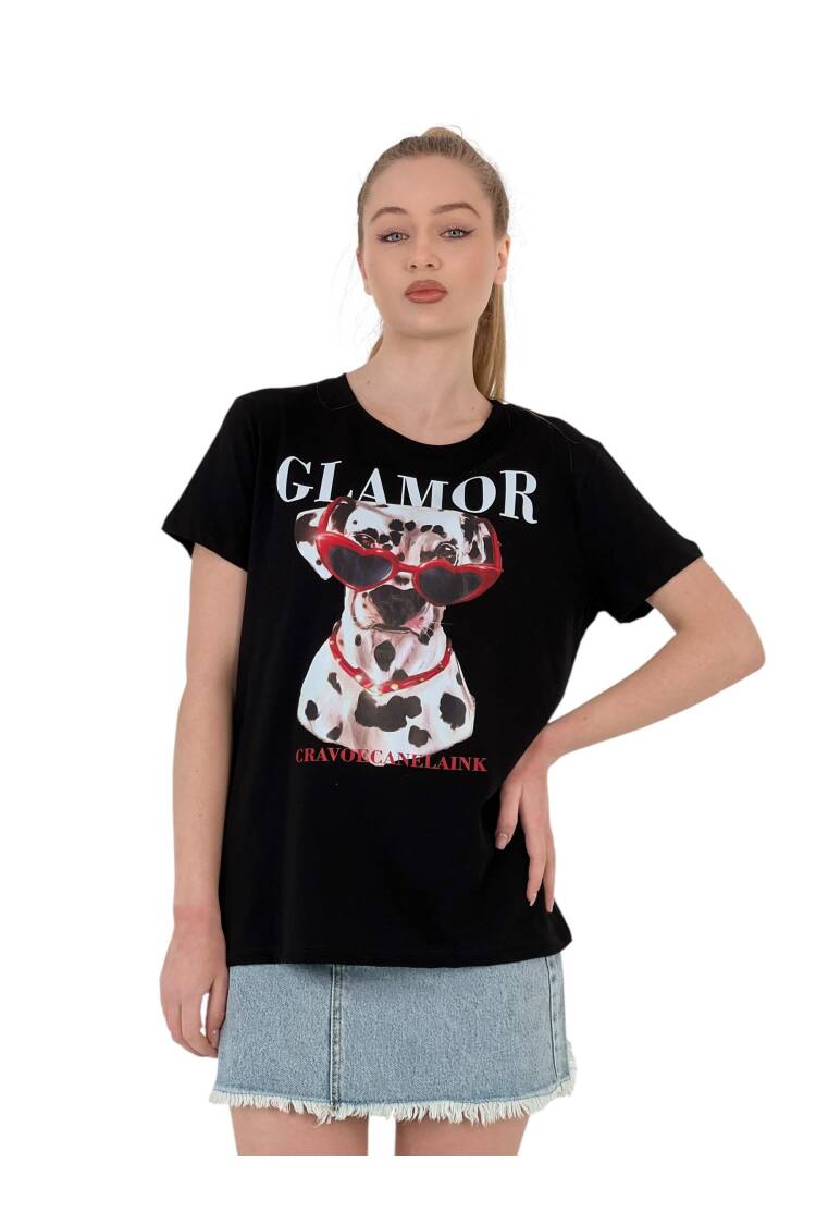 Printed Black Oversized T-shirt