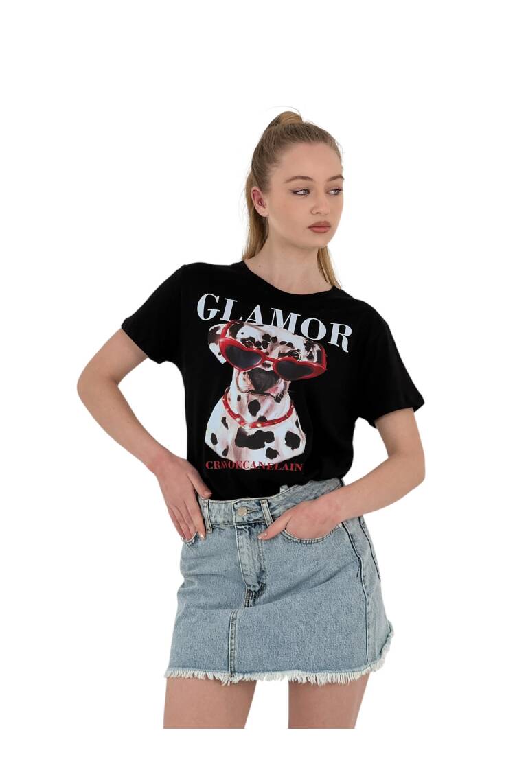 Printed Black Oversized T-shirt