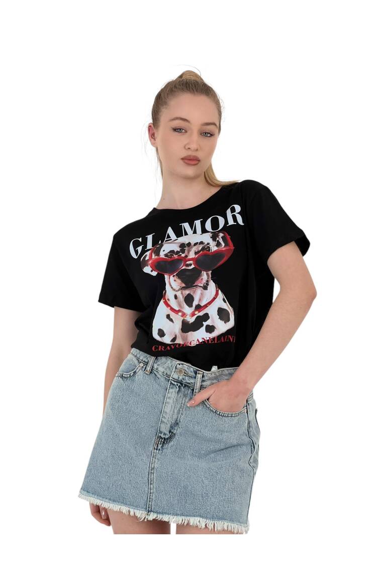 Printed Black Oversized T-shirt