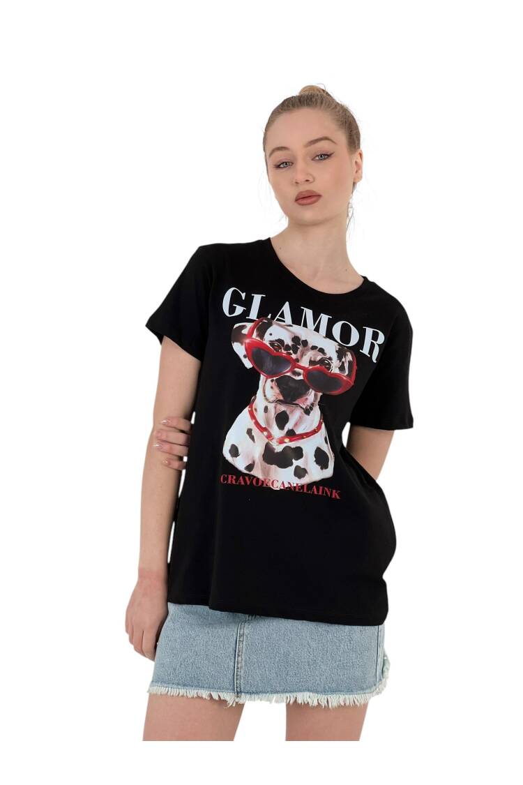 Printed Black Oversized T-shirt