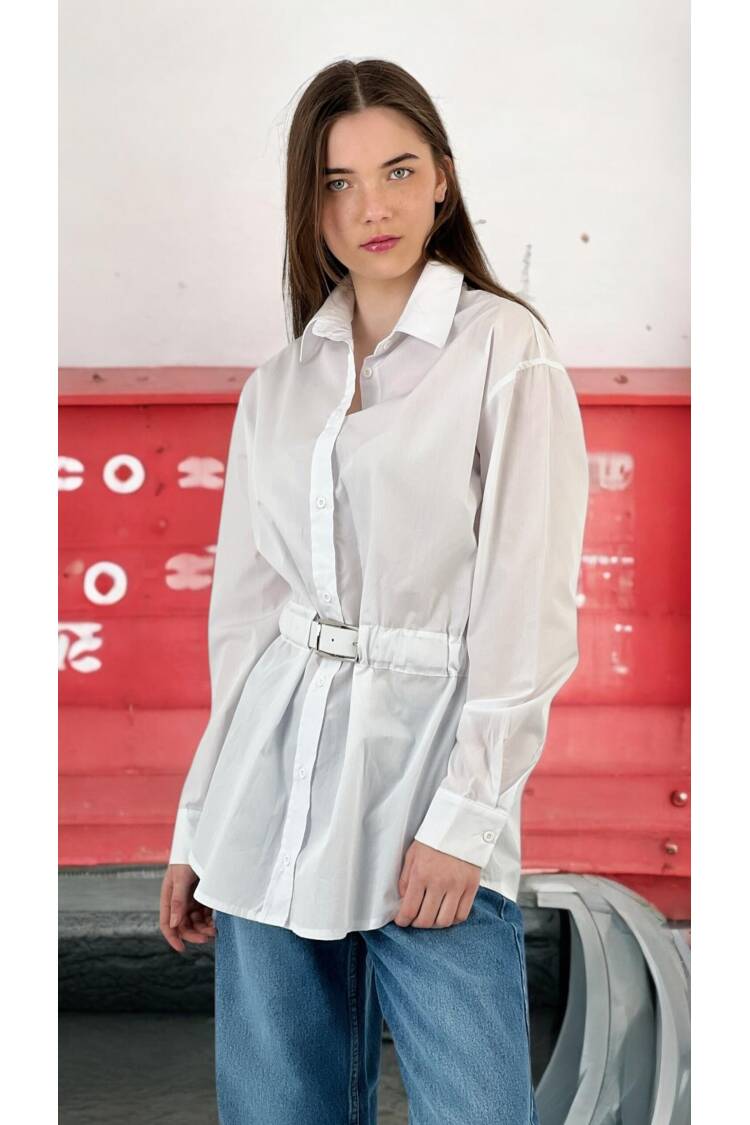 Detailed White Oversize Shirt - MISS POEM - Globality Store - Women Clothes Wholesale Turkey