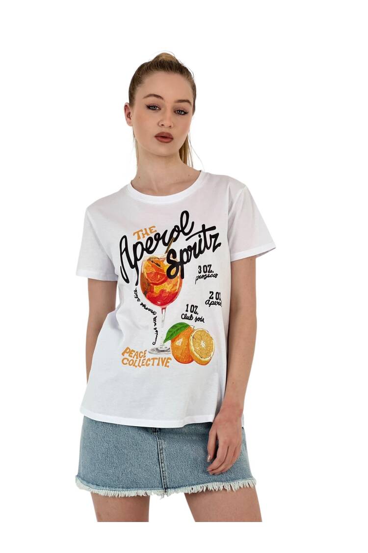 Spritz Printed T-Shirt — Black & - MISS POEM - Globality Store - Women Clothes Wholesale Turkey