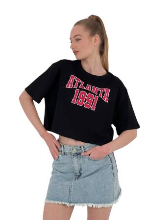 Oversize Letter Printed Short Crop T-Shirt - MISS POEM - Globality Store - Women Clothes Wholesale Turkey