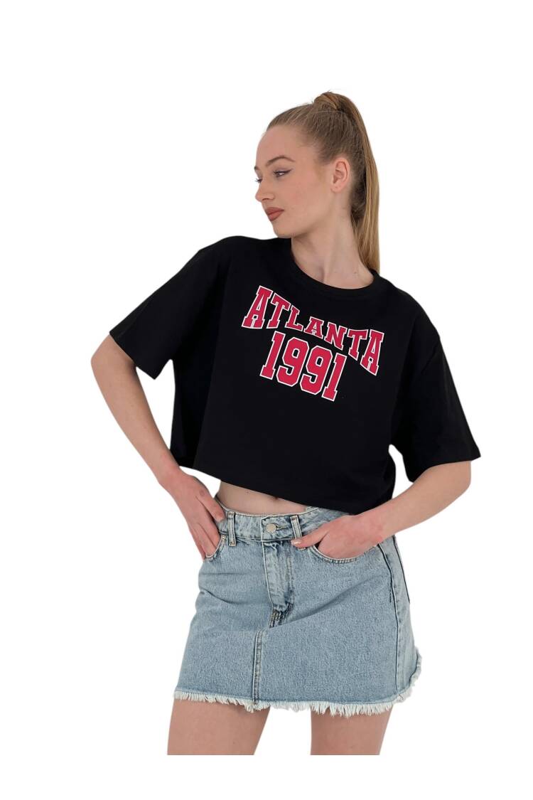 Oversize Letter Printed Short Crop T-Shirt