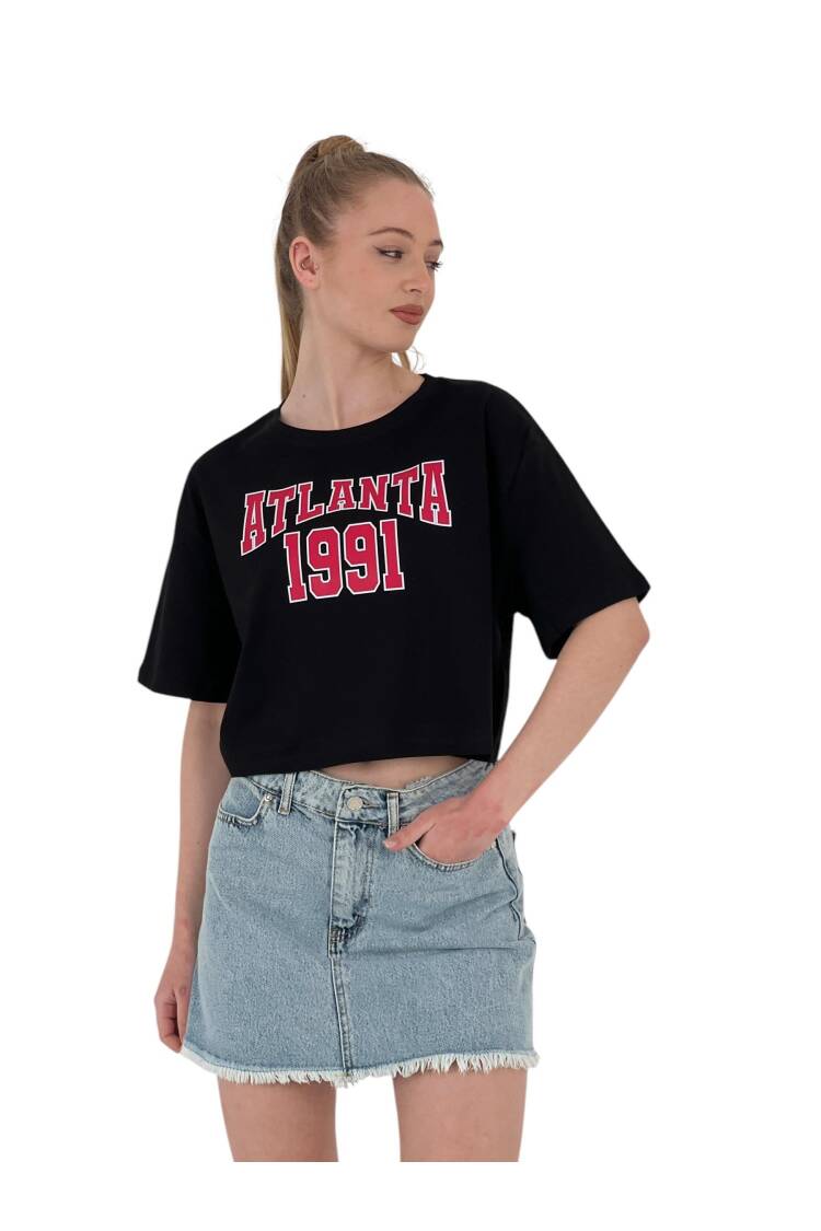 Oversize Letter Printed Short Crop T-Shirt