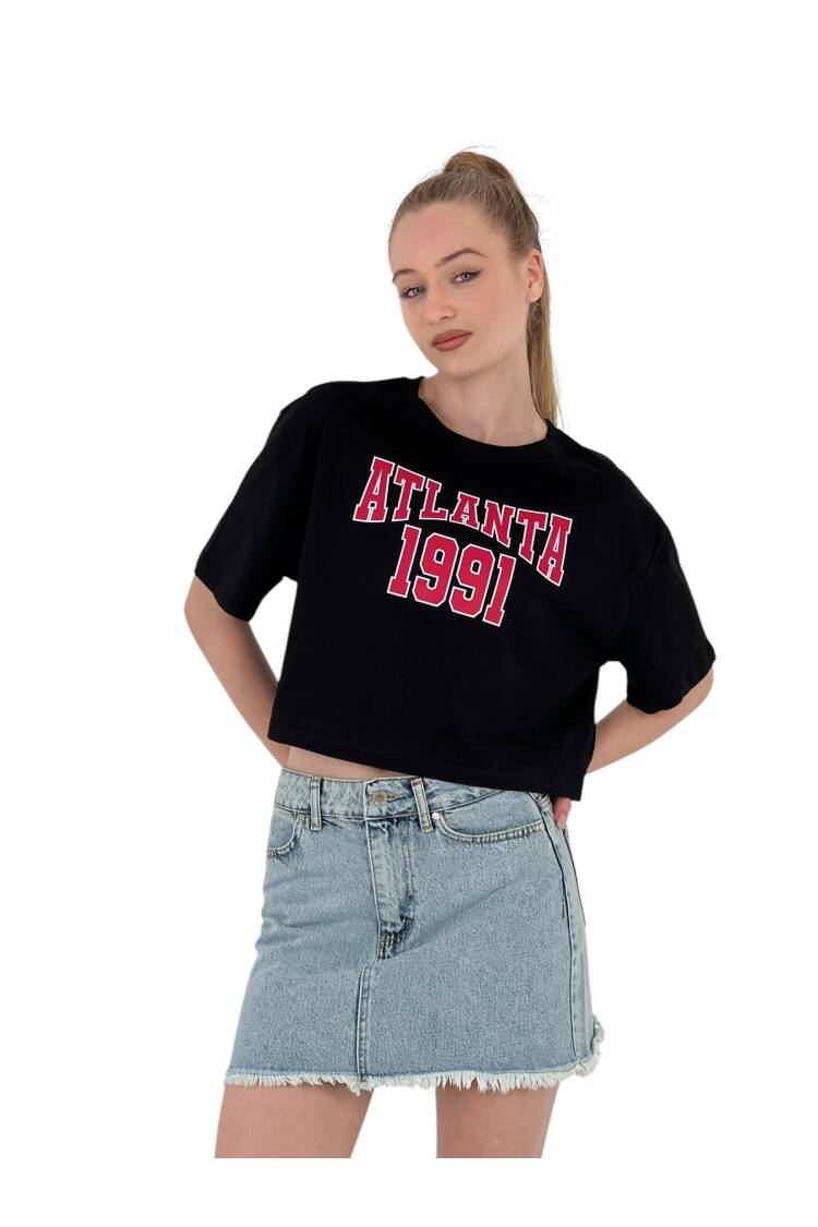 Oversize Letter Printed Short Crop T-Shirt - MISS POEM - Globality Store - Women Clothes Wholesale Turkey