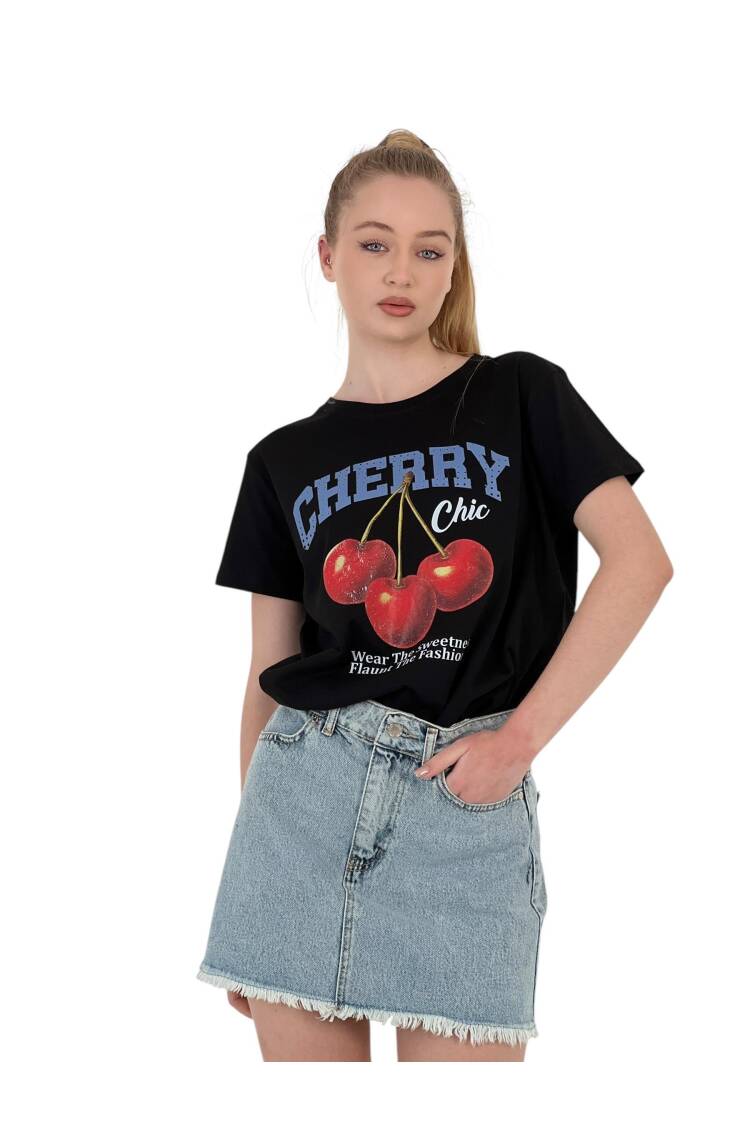 Chic Printed Black Oversized T-shirt