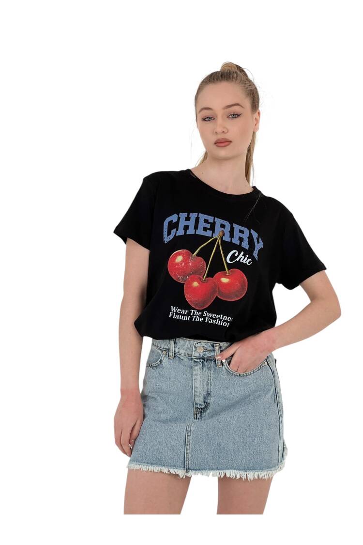 Chic Printed Black Oversized T-shirt