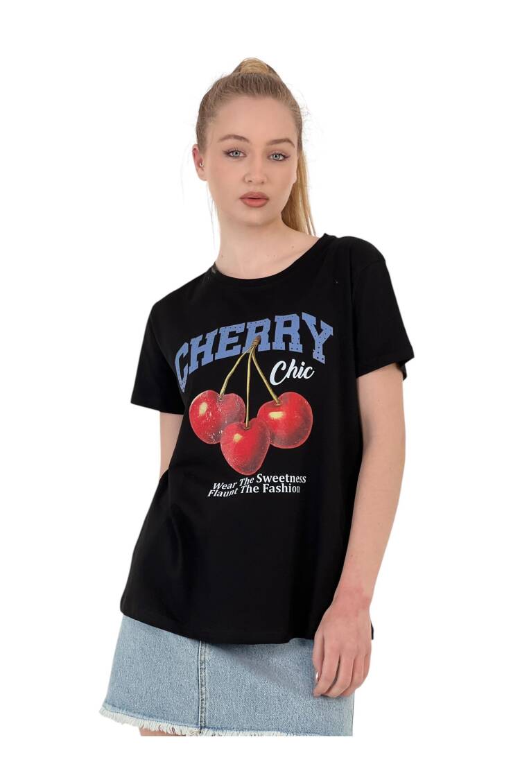 Chic Printed Black Oversized T-shirt