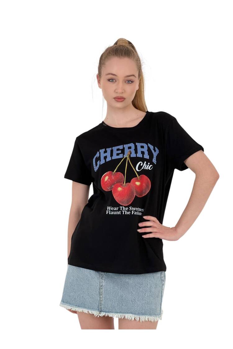 Chic Printed Black Oversized T-shirt