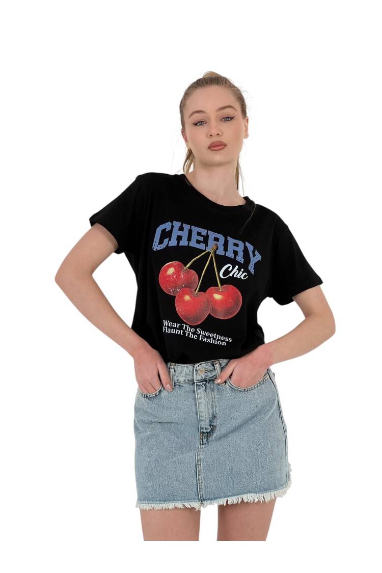 Chic Printed Black Oversized T-shirt