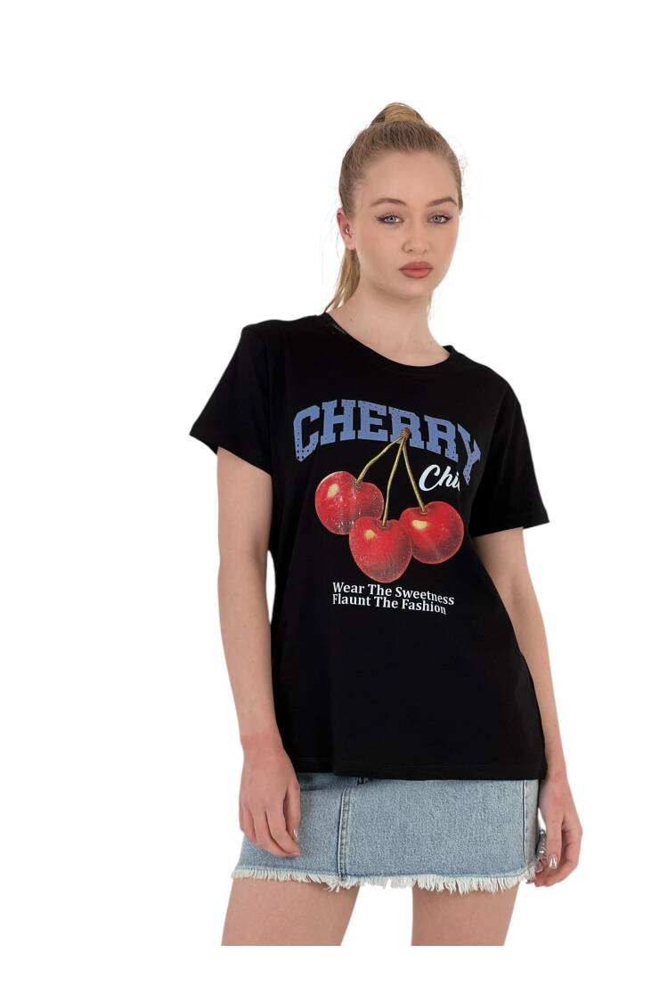 Chic Printed Black Oversized T-shirt