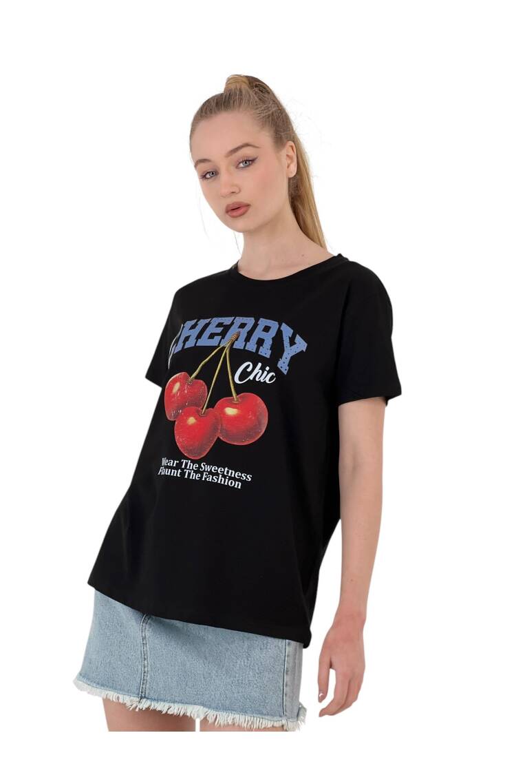 Chic Printed Black Oversized T-shirt