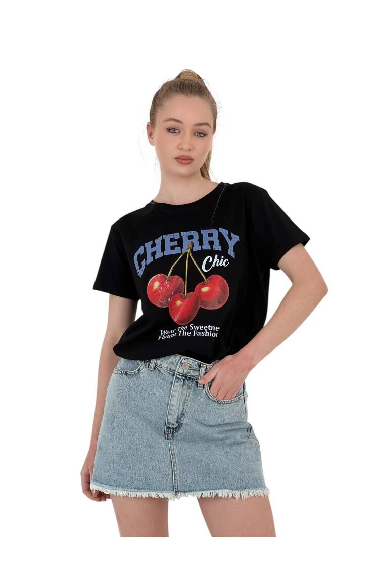 Chic Printed Black Oversized T-shirt - MISS POEM - Globality Store - Women Clothes Wholesale Turkey