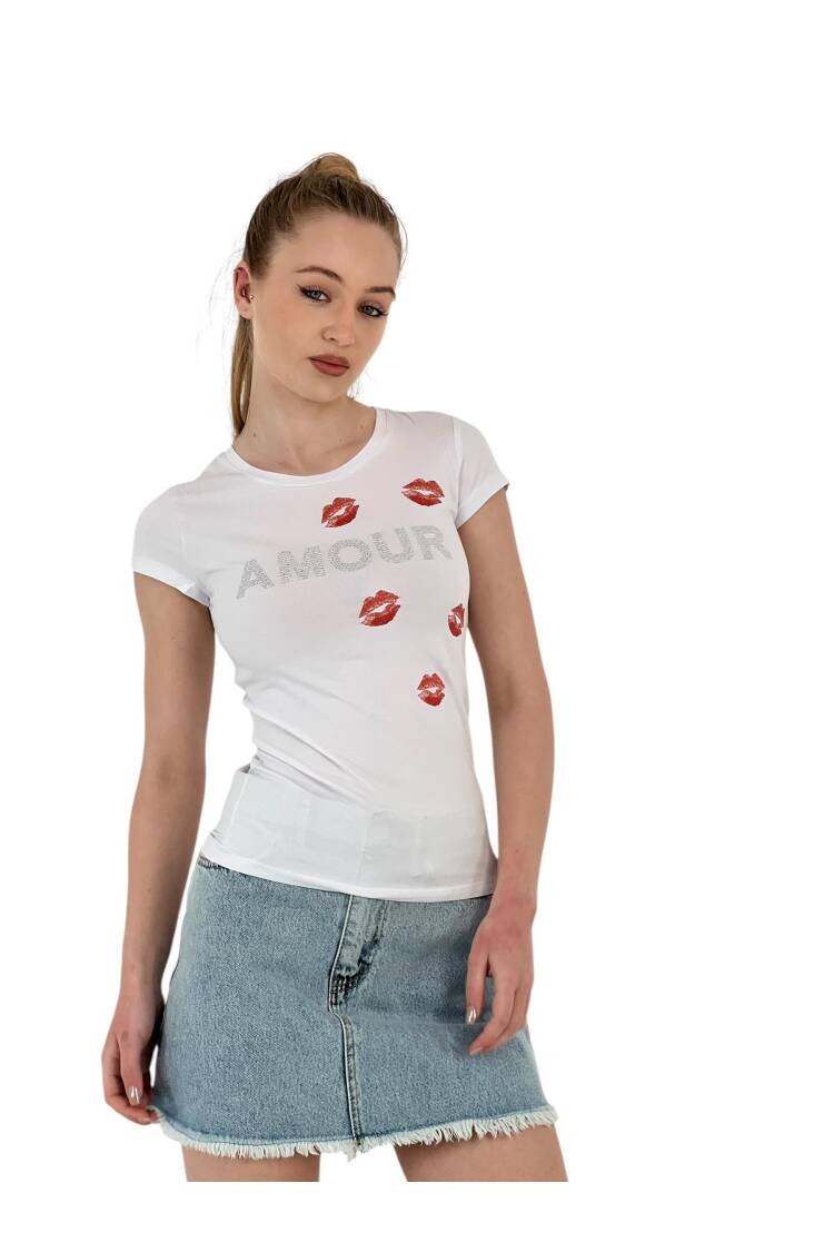 Short Sleeve SkinnyT-Shirt With Kissing Stones