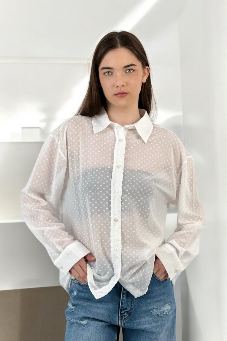 Textured Transparent Shirt - Two Color Options - MISS POEM - Globality Store - Women Clothes Wholesale Turkey