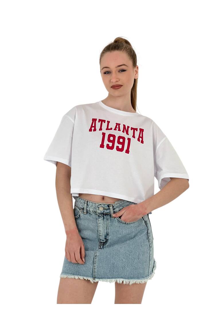Oversize Letter Printed Short Crop T-Shirt